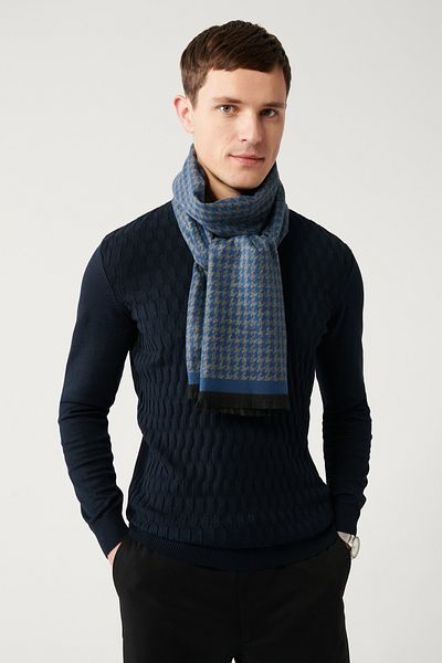 Avva Marineblauer Herren-Strickpullover aus Baumwolle mit Rollkragenpullover E 005106
