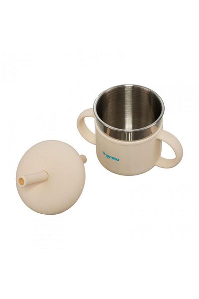 U-Grow Silicone cup with straw and stainless steel interior, 220 ml,