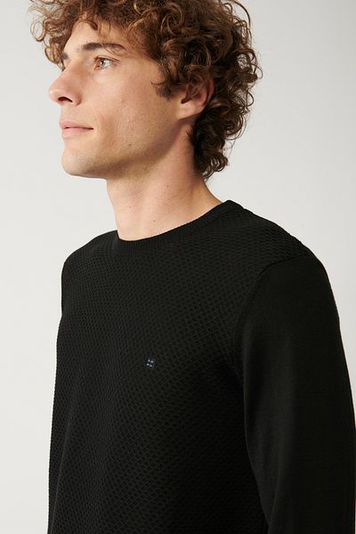 Avva Men's Black Crew Neck Cotton Knitwear Sweater E 005105