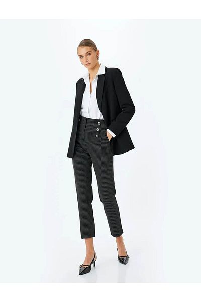 Koton High Waist Striped Carrot Cut Fabric Trousers