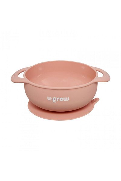 U-Grow 5-piece silicone diversification set: bib, bowl, plate, spoon and fork, pink,