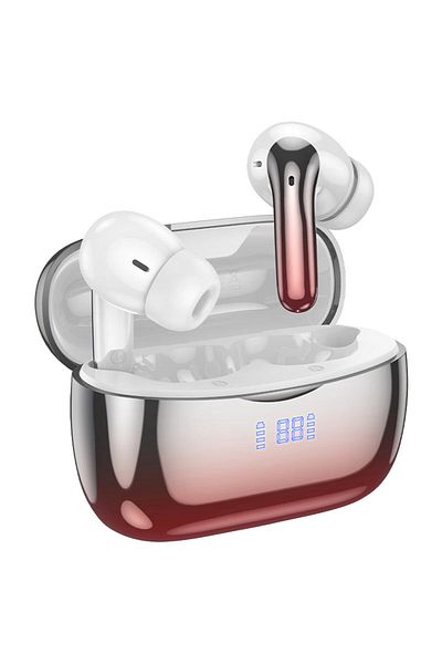 REDz Accessories Căști Bluetooth, Hoco EQ16, reducere a zgomotului, autonomie baterie 7 ore, microfon și afișaj, roșii