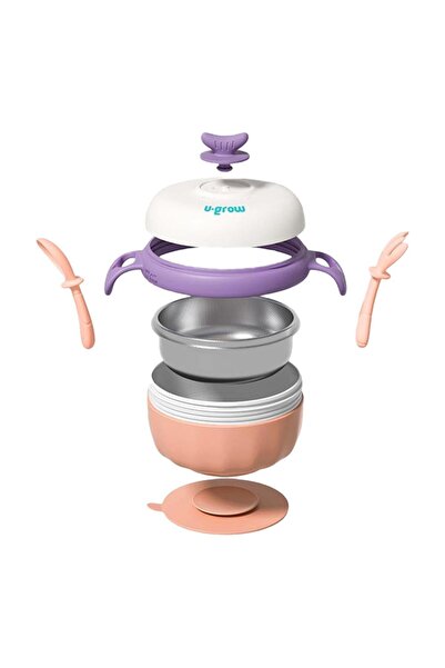 U-Grow Bol termic, lingură și furculiță, bază antiderapantă, violet, U-Grow