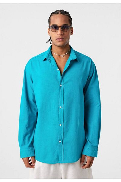İLKCET MODA Ανδρικό πουκάμισο Oversize Basic μακρυμάνικο