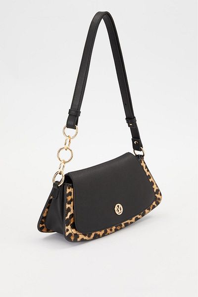 Levidor Black Leopard Oval Shaped Shoulder Bag