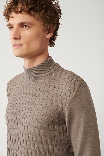 Avva Men's Mink Half Turtleneck Cotton Knitwear Sweater E 005106