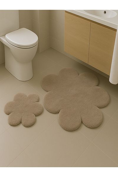ALgorand Home Flower Patterned Cream Carpet Soft Living Room Carpet Modern Minimalist Decorative Carpet Set of 2 (60X60-80X80)