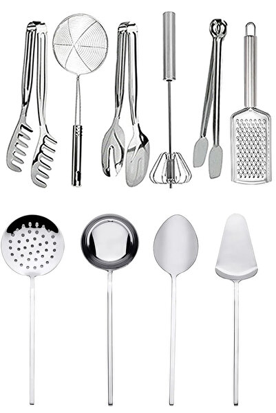 Sunumca 10 Parça Paslanmaz Çelik Spatula Kevgir Kepçe Kaşık Çırpıcı Çeyiz Haz...