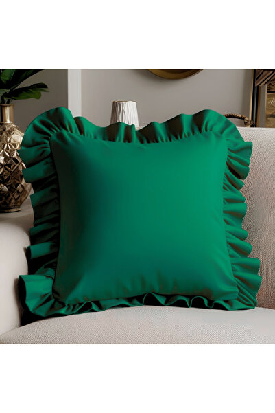Bc Home Pine Green Velvet Look Country Style Ruffled Square Throw Pillow Cove...