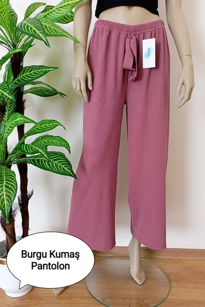 VİP BERA TEKSTİL Kadın Gülkurusu Beli Lastikli Dökümlü Geniş Paça Burgu Kumaş...