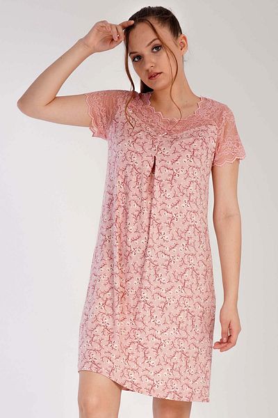 VİENETTA Women's Viscose Short Sleeve Lace Nightgown