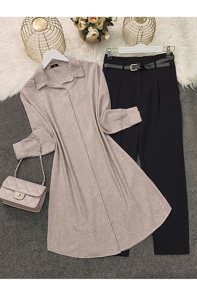 Modamorfo Hidden Buttoned Linen Tunic - Mink