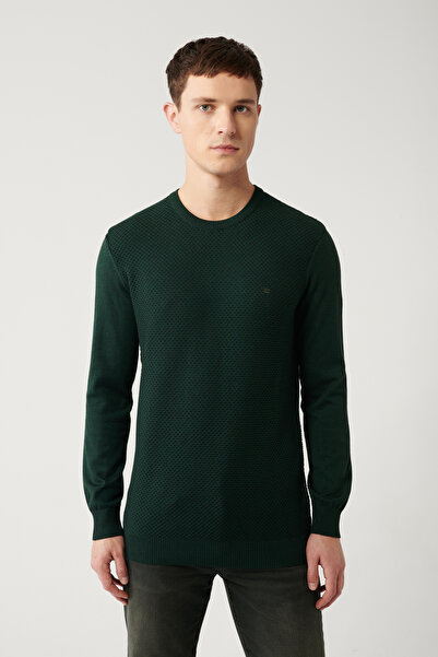 Avva Erkek Yeşil Bisiklet Yaka Pamuklu Triko Kazak E005105