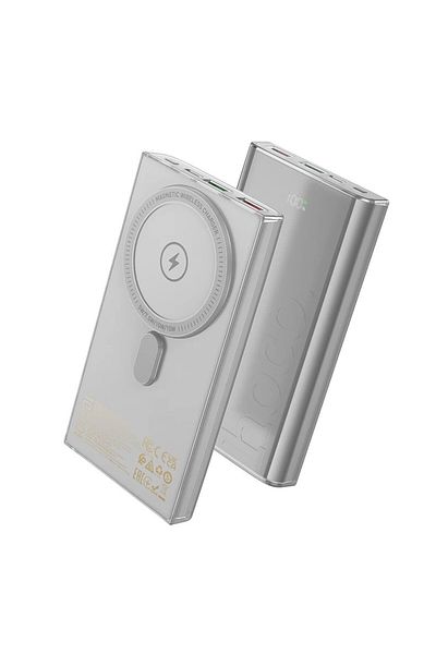 REDz Accessories MagSafe Battery, Hoco Q22, 10,000mAh, Wireless and Cable Charging, Ultra Slim, 15W, Gray