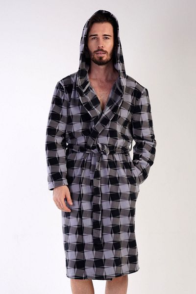 VİENETTA Men's Fleece Hooded Long Sleeve Long Dressing Gown, 304195