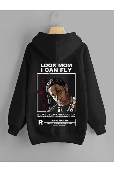 Pisa Art Unisex Μαύρη εμφάνιση Mom I Can Fly Print Oversize φούτερ