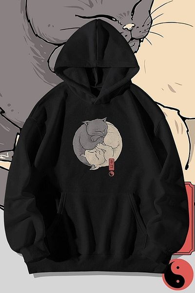 Pisa Art Унисекс черен суитшърт с щампа Yingyang Oversize