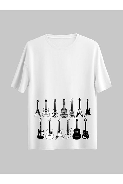 Pisa Art Unisex Κιθάρα / Μουσική / Μουσικός Λευκό κανονικό μπλουζάκι