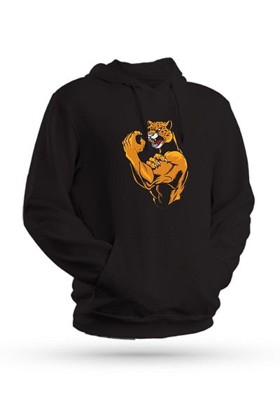 Pisa Art Φούτερ με κουκούλα Jaguar με στάμπα μαύρο Unisex