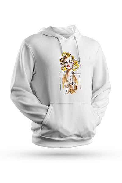 Pisa Art Φούτερ Marilyn Monroe με στάμπα λευκό Unisex με κουκούλα