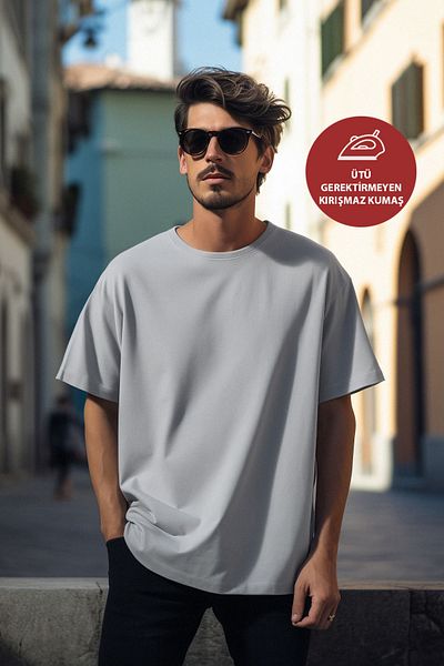 OXVİN Ανδρικό μπλουζάκι MODAL Oversize που δεν απαιτεί σιδέρωμα, δεν τσακίζεται εύκολα, βαρύ ύφασμα Basic T-shirt BOL WIDE FIT