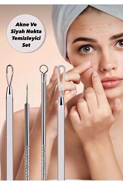 KAİZEN -Siyah Nokta Temizleyici 4'lü Set Paslanmaz Çelik Gümüş Komedon Seti C...