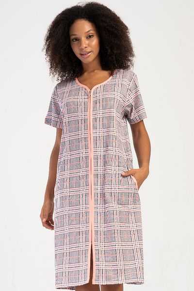 VİENETTA Cotton Women's Short Sleeve Zippered Home Dress, 407091