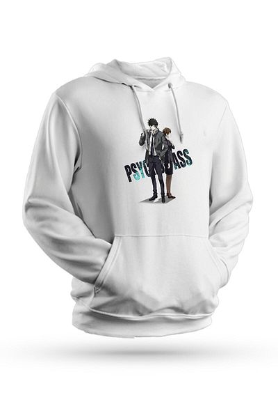 Pisa Art Φούτερ Anime Psycho Pass με στάμπα λευκό Unisex με κουκούλα