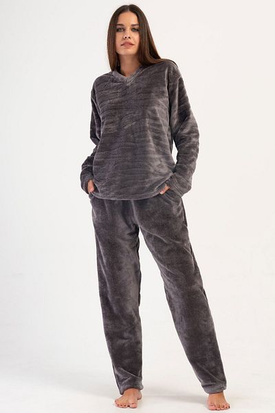 VİENETTA Women's J.Ultrawelsoft V-Neck Long Sleeve Pajama Set, 403131