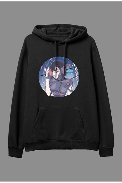Pisa Art Υπερμεγέθη Future Space City Girl με θέμα το σχέδιο με στάμπα Unisex φούτερ με κουκούλα
