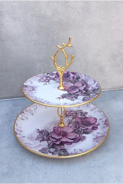 Pinkev Purple Flower Patterned Ceramic Layered Cookie Holder