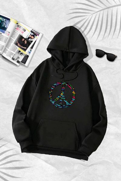Pisa Art Unisex Oversize Σύμβολο ειρήνης (ειρήνη) Φούτερ με κουκούλα με στάμπα