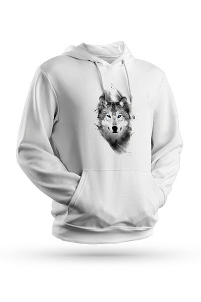 Pisa Art Φούτερ με κουκούλα με στάμπα Wolf White Unisex