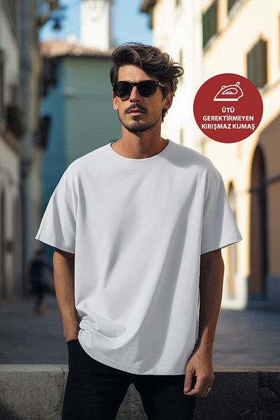 OXVİN Ανδρικό μπλουζάκι MODAL Oversize που δεν απαιτεί σιδέρωμα, δεν τσακίζεται εύκολα, βαρύ ύφασμα Basic T-shirt BOL WIDE FIT