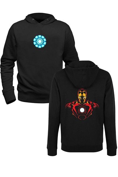 Pisa Art Ironman Illustrated Digital Printed черен суитшърт с щампа отпред и отзад
