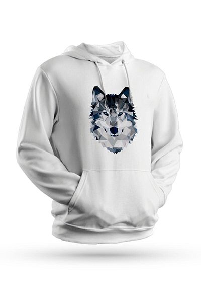 Pisa Art Πολυγωνική κεφαλή Wolf Wolf με στάμπα λευκή Unisex με κουκούλα