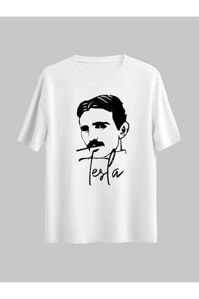 Pisa Art Ανδρικό κανονικό μπλουζάκι Tesla Design Λευκό