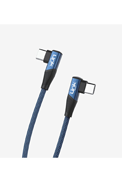 Linktech Link Tech K595 Gaming 90° Derece Metalik Başlıklı 1500mm 3A 60W Örgülü Tip-C Tip-C Şarj Kablosu