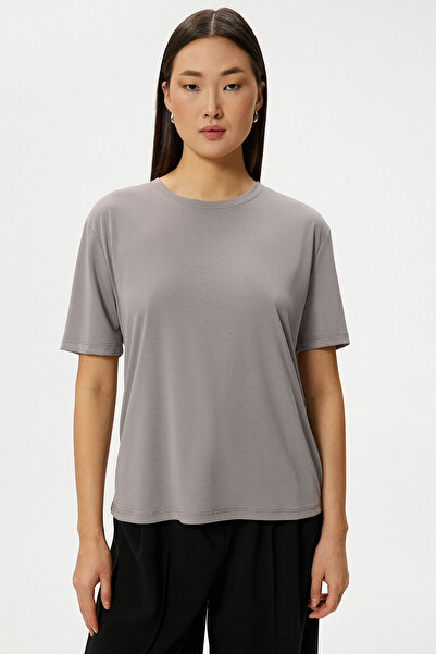 OXVİN Γυναικείο Modal Sand emailaddress Μεταξένιο απαλό μπλουζάκι με ζωηρό χρώμα