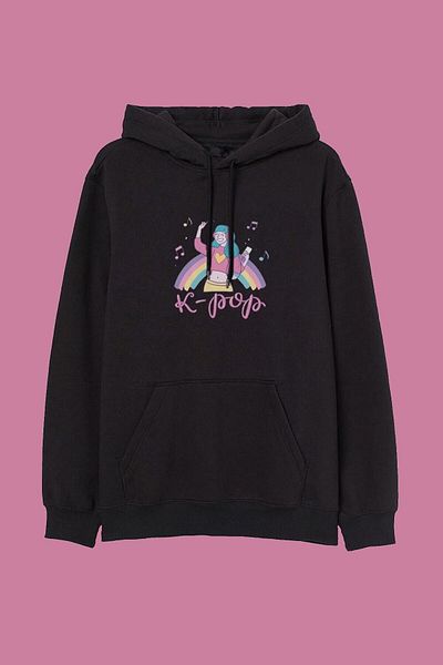 Pisa Art Φούτερ με κουκούλα Unisex Oversize Μαύρο K-pop Σχέδιο με στάμπα