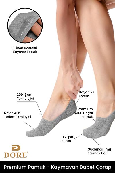 Dore Original 3 Pairs of Non-Slip Heels Comfort Model Non-Slip Silicone Heel Summer Invisible Ballerina Socks