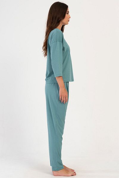 VİENETTA Costum de pijama cu mâneci 3/4 plisate pentru femei din bumbac, 403315