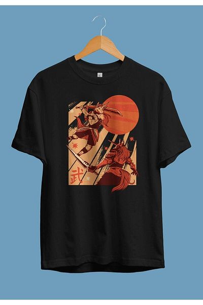 Pisa Art Υπερμεγέθη Anime Manga Warrior Σχέδιο Σχεδίου Τυπωμένο Unsiex T-shirt