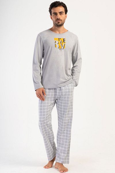 VİENETTA Cotton Men's Long Sleeve Pajama Suit, 403255