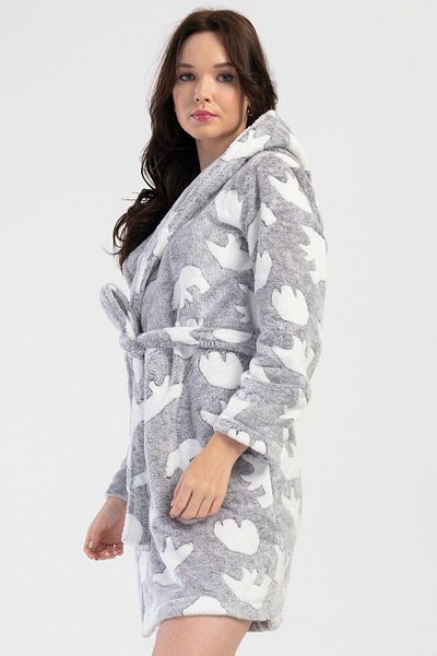 VİENETTA Women's J.Ultrawelsoft Hooded Long Sleeve Short Dressing Gown , 403151