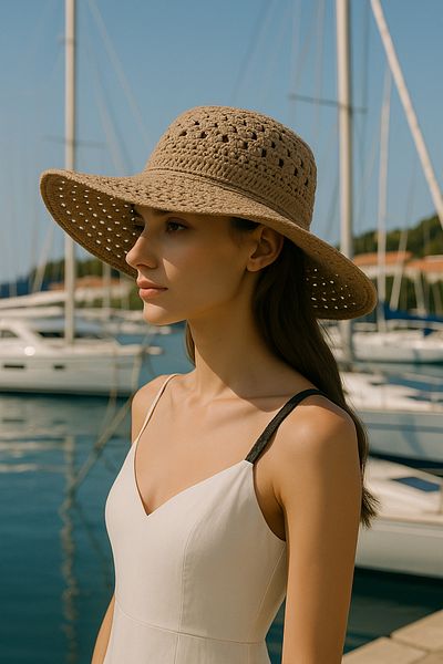 LAGRANZE Hand Knitted Women's Straw Beach Hat Wide Brim Summer