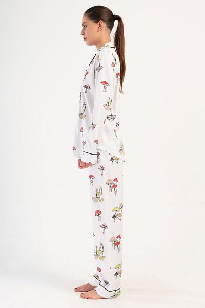 VİENETTA Costum de pijama cu mânecă lungă, cu rever, din bumbac, pentru femei, 405035