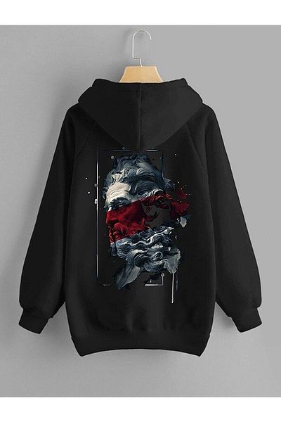 Pisa Art Unisex Μαύρο Zeus εμπριμέ φούτερ Oversize