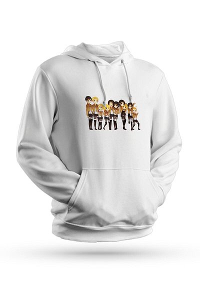 Pisa Art Φούτερ Anime Attack On Titan με στάμπα λευκό Unisex με κουκούλα