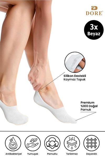 Dore Original 3 Pairs of Non-Slip Heels Comfort Model Non-Slip Silicone Heel Summer Invisible Ballerina Socks